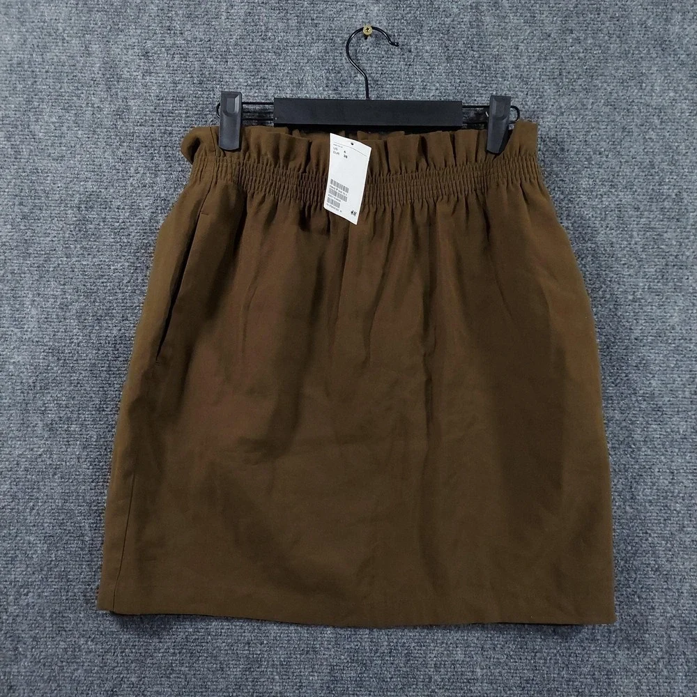 H&M Skirt Womens‎ 6 Brown Straight Knee Length Elastic Waist Pockets Lightweight